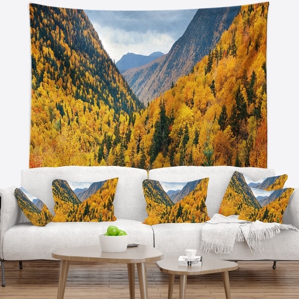 Designart 'Yellow Autumn Foliage Over Hills' Landscape Wall Tapestry