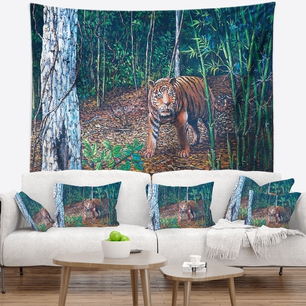 Designart 'Wandering Tiger in Forest' Animal Wall Tapestry