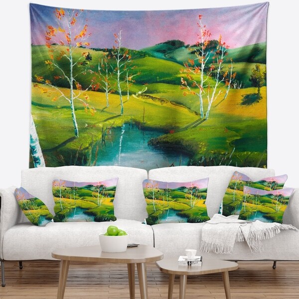 Designart 'Endless Green Pastures' Landscape Painting Wall Tapestry