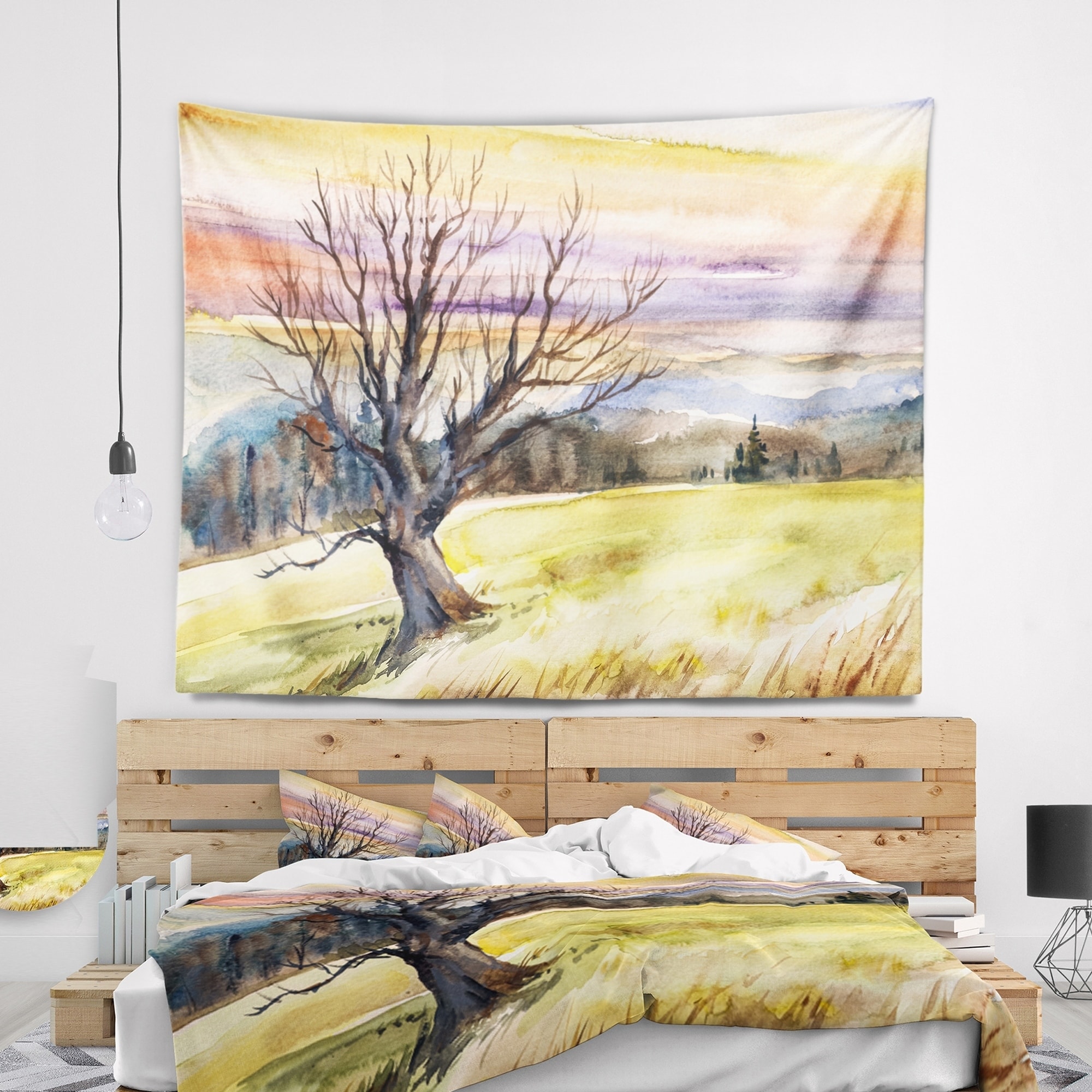 Designart Tree Without Leaves At Sunset Trees Painting Wall Tapestry