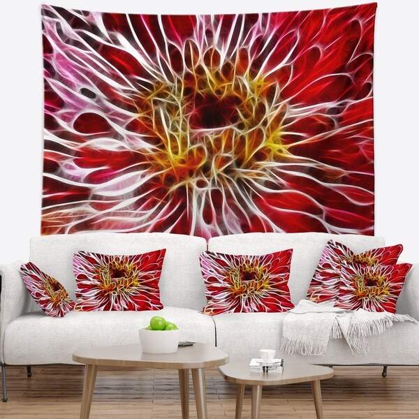 Designart 'Dark Red Digital Art Fractal Flower' Floral Wall Tapestry