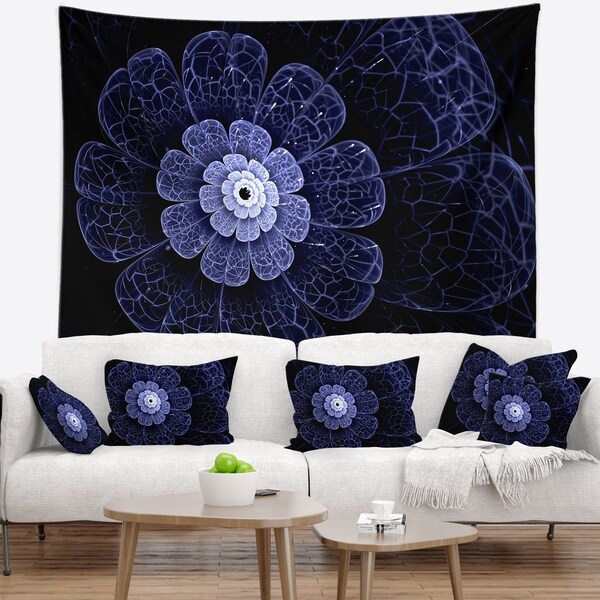 Designart 'Glittering Bright Blue Fractal Flower' Floral Wall Tapestry