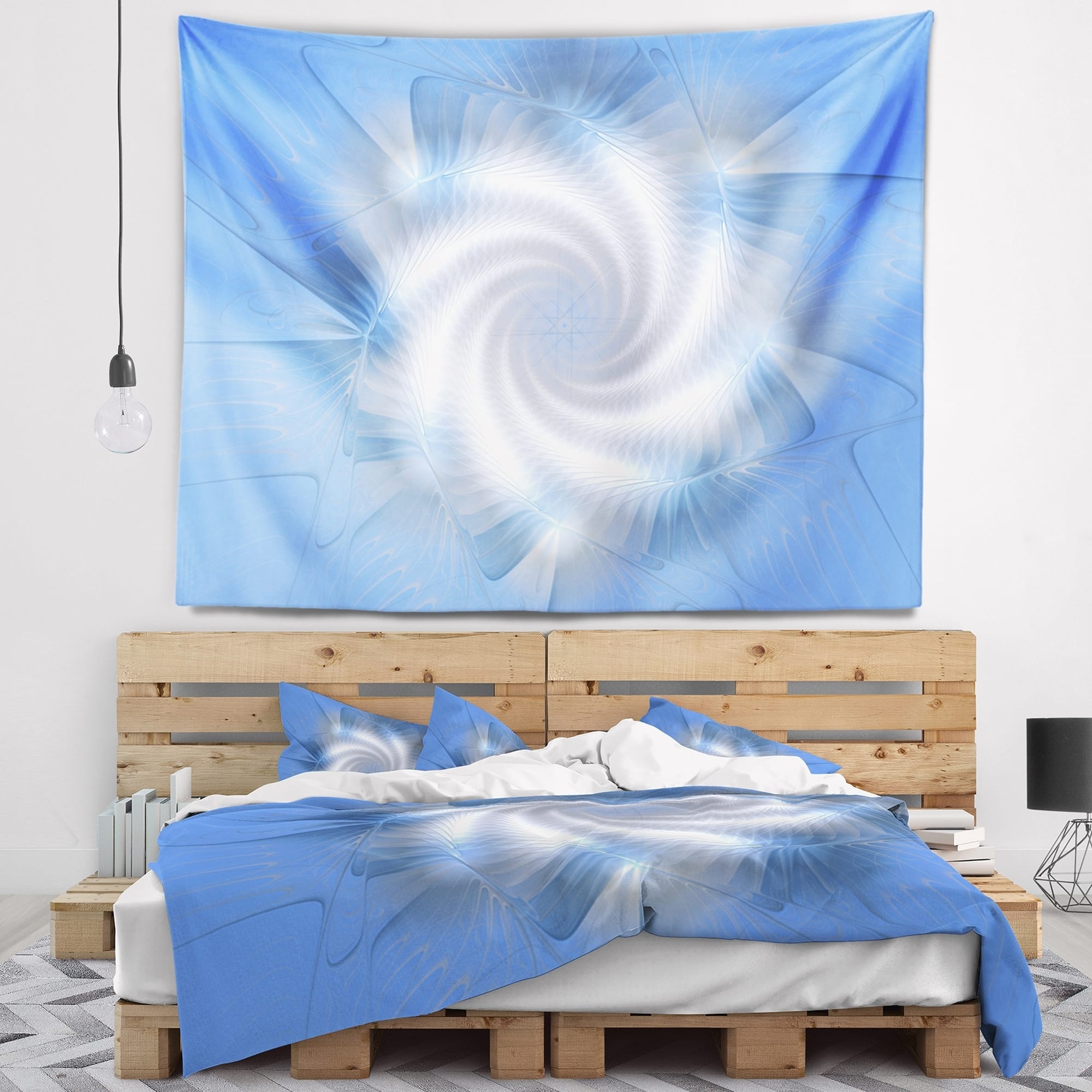 Designart 'White and Blue Fractal Star Flower' Floral Wall Tapestry ...