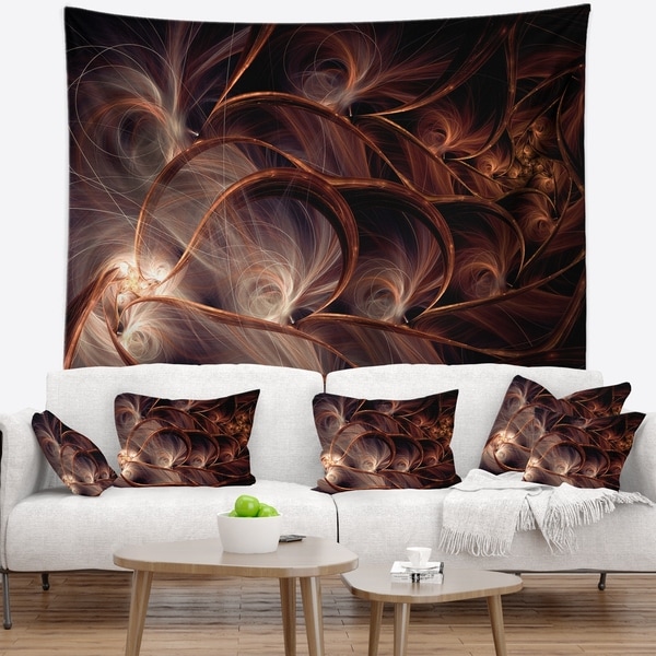 Designart 'Glittering Brown Fractal Flower on Black' Floral Wall Tapestry