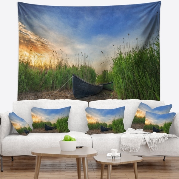 Designart 'Old Fisher Boat Near Lake' Landscape Photography Wall Tapestry