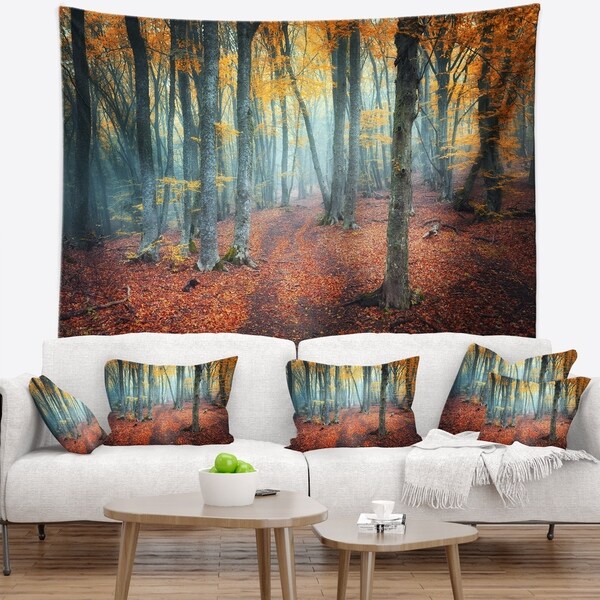 Designart 'Red and Yellow Autumn Forest' Landscape Photography Wall Tapestry
