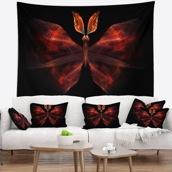 Designart 'Red Fractal Butterfly in Dark' Abstract Wall Tapestry