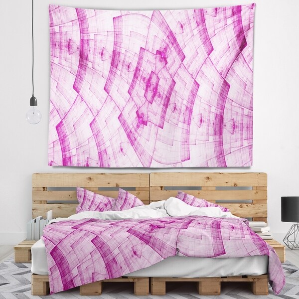 Designart Light Pink Psychedelic Fractal Metal Grid Abstract