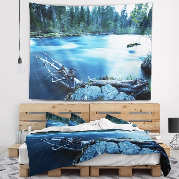 Designart 'Beautiful Blue River in Forest' Landscape Wall Tapestry