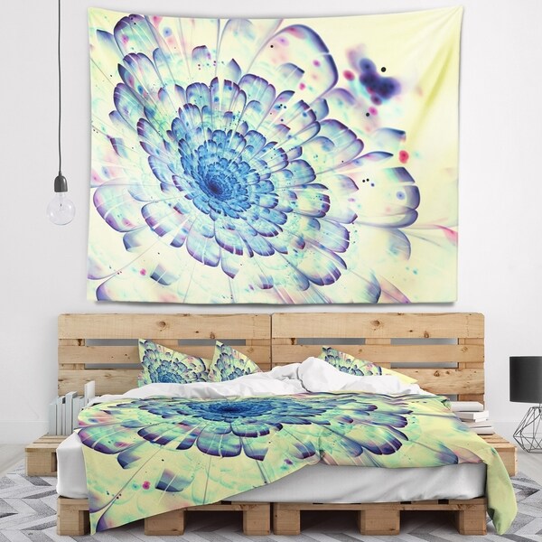 Designart 'Blue Fractal Flower with Red Details' Abstract Wall Tapestry