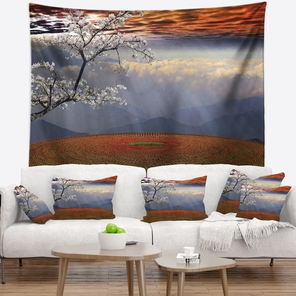 Designart 'Beautiful Flower Field At Sunset' Landscape Wall Tapestry