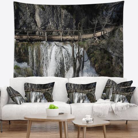 Designart 'Wooden Pathway in Plitvice Lakes' Landscape Photography Wall Tapestry