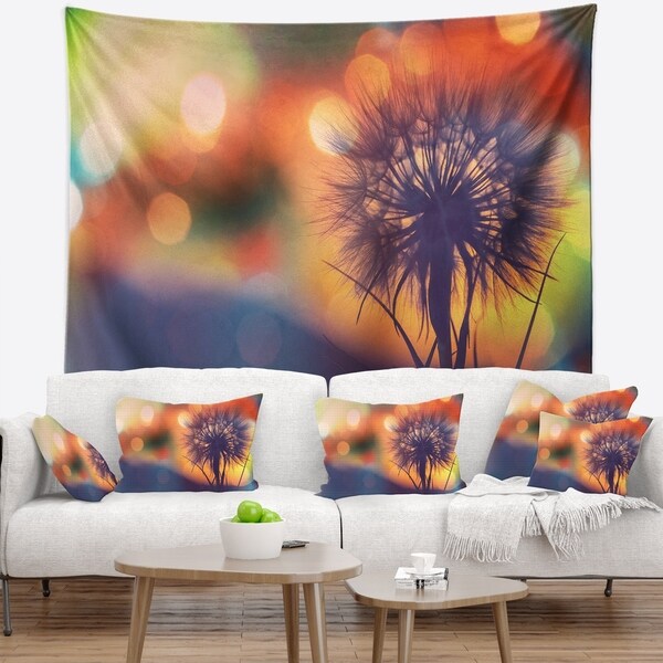 Designart 'Dandelion Flower on Orange Background' Floral Wall Tapestry