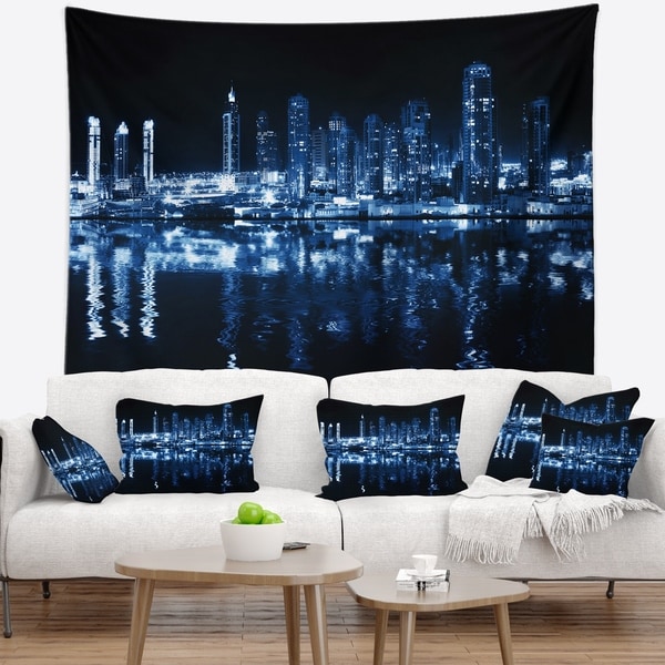 Designart 'Glowing City at Midnight' Cityscape Photo Wall Tapestry
