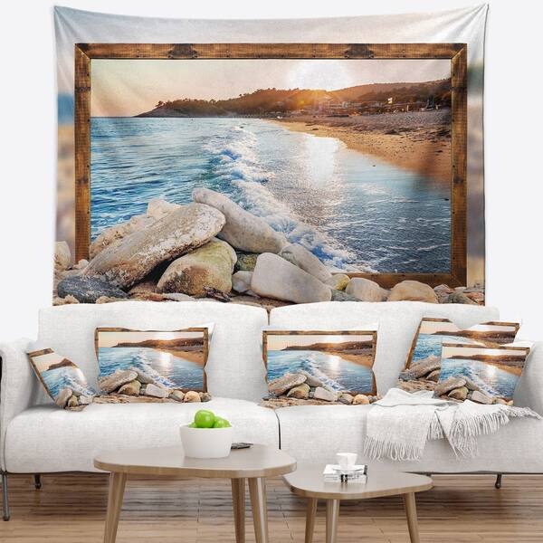 Designart Framed Effect Rocky Beach Seashore Wall Tapestry Overstock 20930301