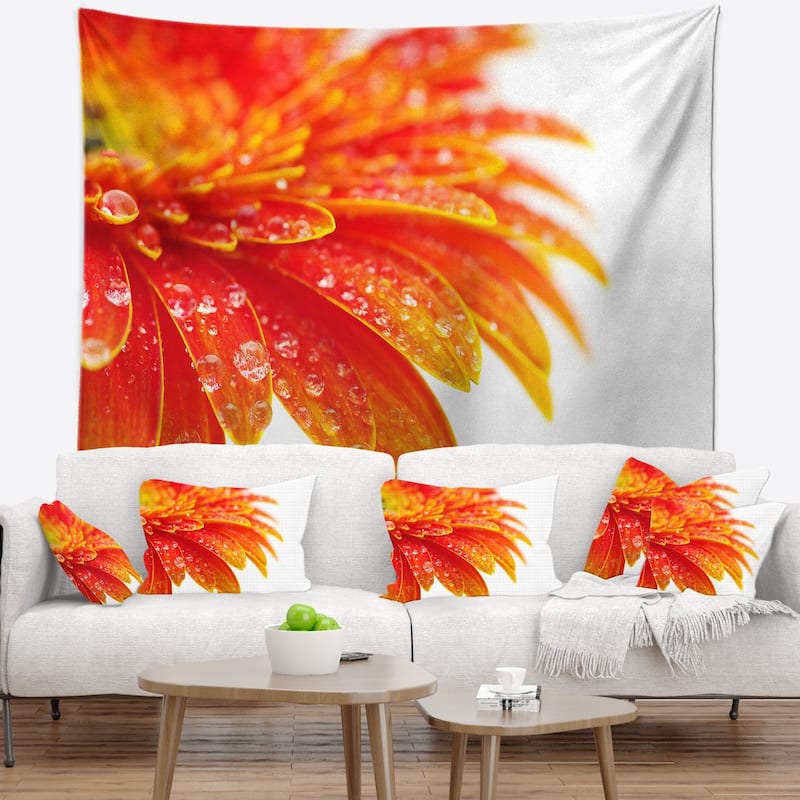 Designart 'Orange Gerbera with Raindrops' Floral Wall Tapestry - Bed ...