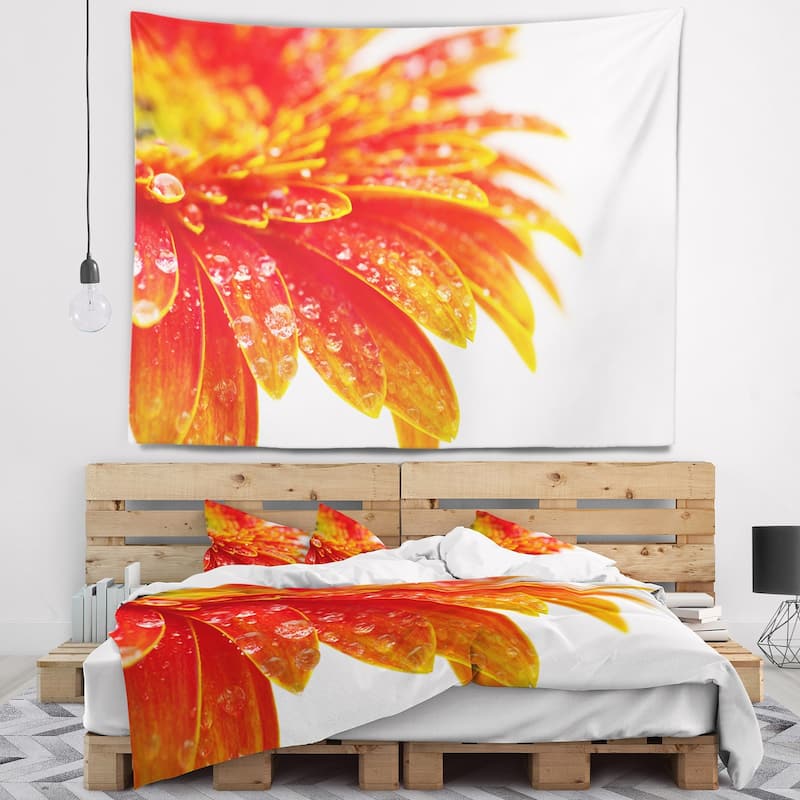 Designart 'Orange Gerbera with Raindrops' Floral Wall Tapestry - Bed ...