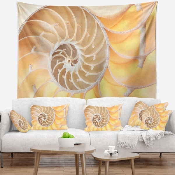 Designart 'Golden Nautilus Shell Pattern' Contemporary Wall Tapestry