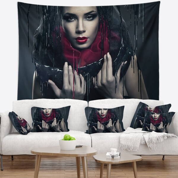 Designart 'Passionate Woman in Black' Portrait Wall Tapestry