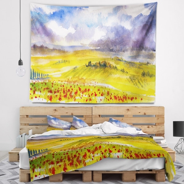 Designart 'Beautiful Tuscan Hills Italy' Landscape Painting Wall Tapestry