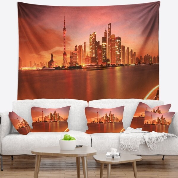 Designart 'Shanghai Lujiazui Skyline' Cityscape Photography Wall Tapestry