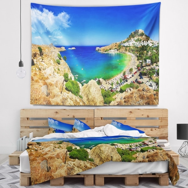 Designart 'Lindos Bay Greece Panorama' Landscape Photography Wall Tapestry
