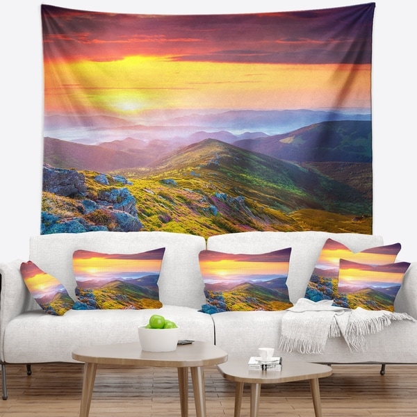 Designart 'Rhododendron Flowers in Colorful Hills' Landscape Photography Wall Tapestry