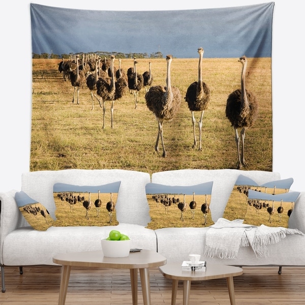 Designart 'Ostriches Walking in South Africa' African Wall Tapestry