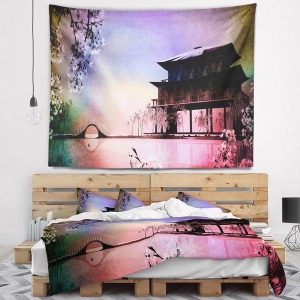 Designart 'Rural Landscape with Flowers' Landscape Painting Wall Tapestry
