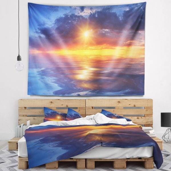 Designart 'Cloudy Sunset Reflection in Lake' Cityscape Wall Tapestry