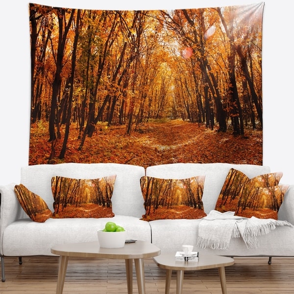 Designart 'Yellow Falling Leaves in Forest' Landscape Photo Wall Tapestry