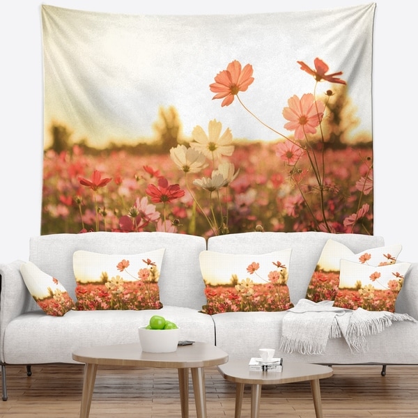 Designart 'Cosmos Flowers on Sunset Background' Floral Wall Tapestry