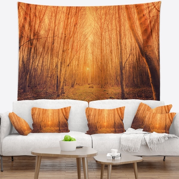 Designart 'Sunrise in a Forest with Tall Trees' Landscape Photography Wall Tapestry