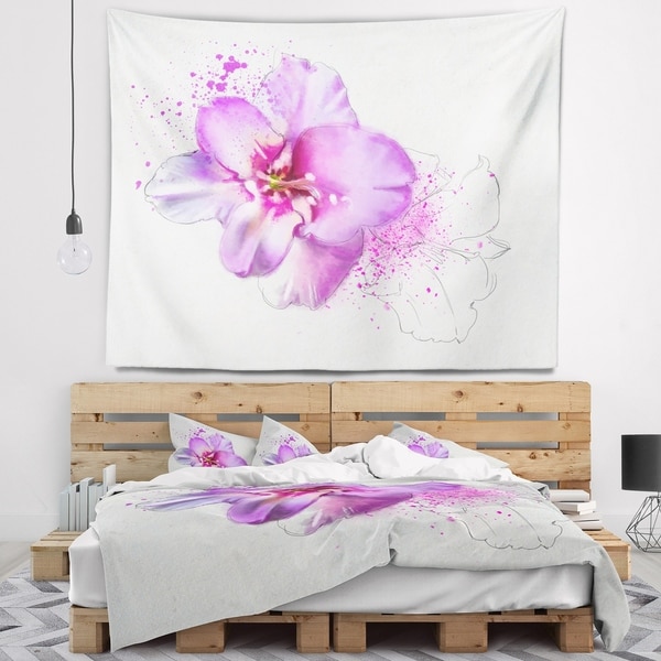Designart 'Blooming Pink Fowler Watercolor' Floral Wall Tapestry