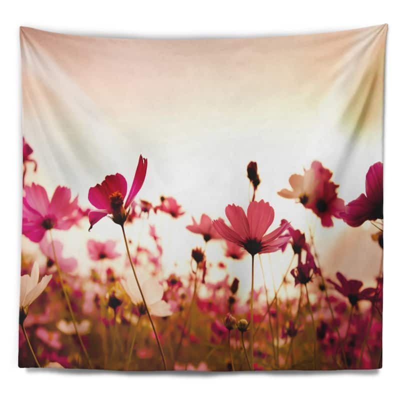 Designart 'cosmos Flowers On Pink Background' Floral Wall Tapestry 