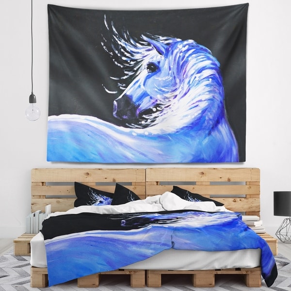 Designart 'Blue Horse Acrylic Art' Abstract Wall Tapestry