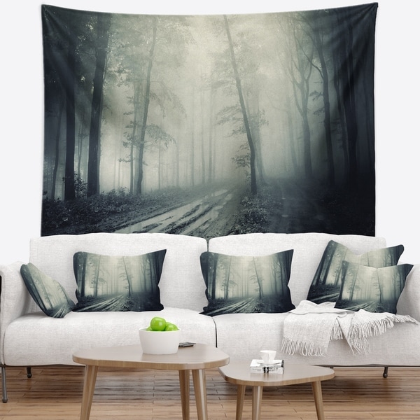 Designart 'Spooky Dark Forest with Fog' Landscape Photography Wall Tapestry