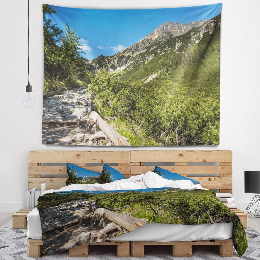 Designart Tourist Trail In High Mountains Landscape Wall Tapestry 92 In X 78 In Shefinds