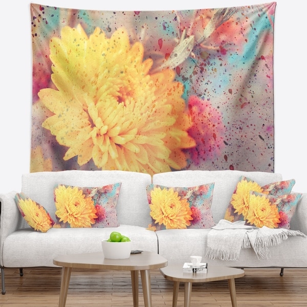 Designart 'Aster Flower with Watercolor Splashes' Flower Wall Tapestry