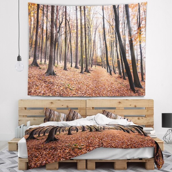 Designart 'Bright Fall Forest with Clear Sky' Modern Forest Wall Tapestry