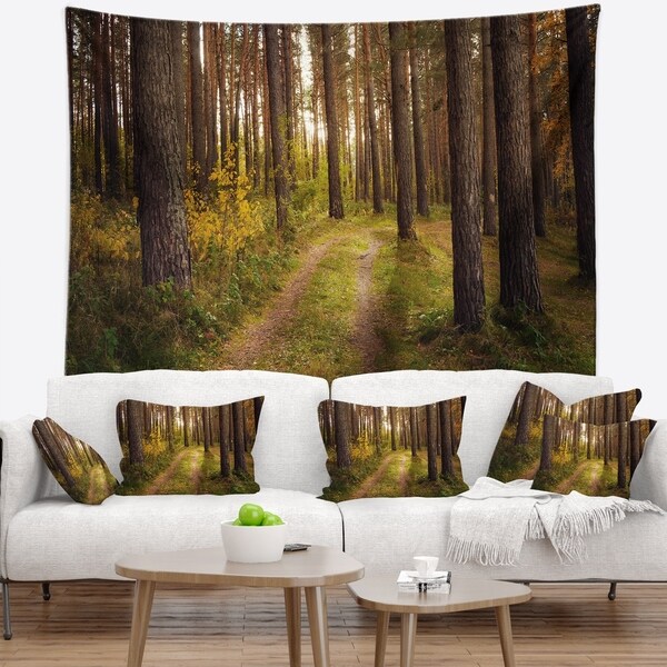 Designart 'Road through Thick Fall Forest' Modern Forest Wall Tapestry