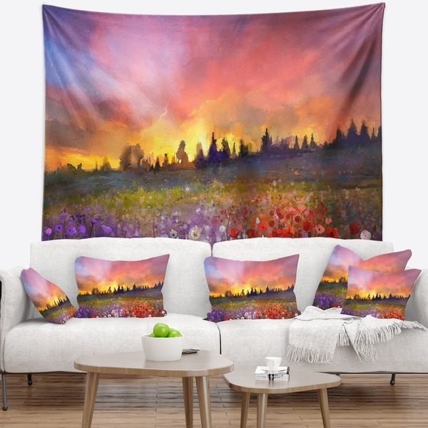 Designart 'Field of Poppy Dandelion and Daisy' Floral Wall Tapestry