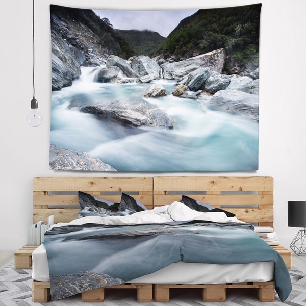 Designart 'Slow Motion Mountain River and Rocks' Landscape Wall Tapestry
