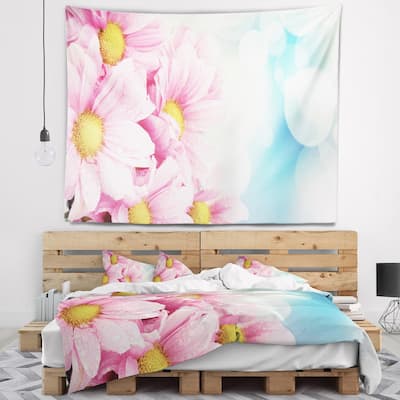 Designart 'Pink Flowers Bouquet on Blue' Floral Wall Tapestry