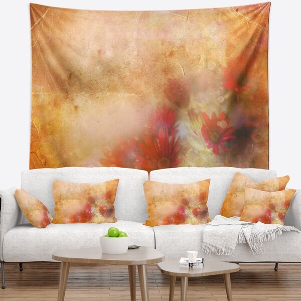 Designart 'Red and Pink Flowers on Brown' Floral Wall Tapestry