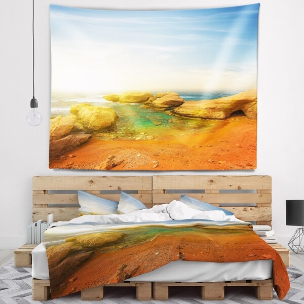 Designart 'Rocky Red Beach and Blue Sky' Seashore Wall Tapestry