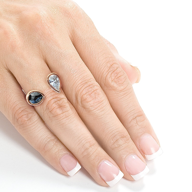 Kobelli 3.84 Carat Black & White Pear Diamond Certified 18k Solid Rose Gold Bezel and Pave Open Cuff Ring - Size 7 Only