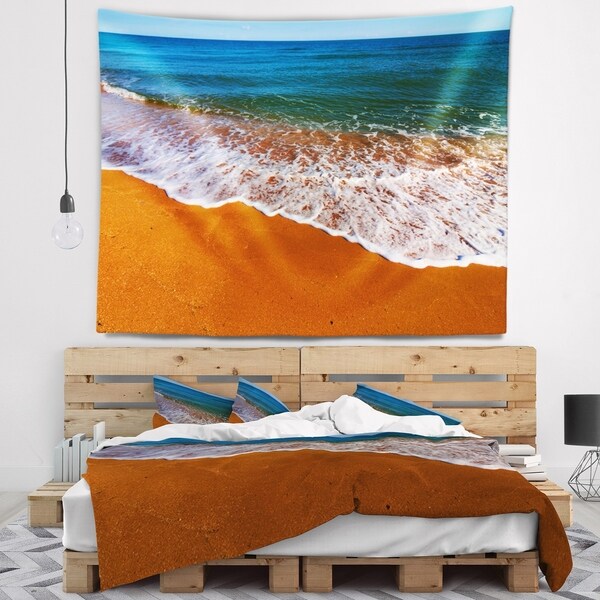 Designart 'Summer Beach with White Waves' Modern Beach Wall Tapestry