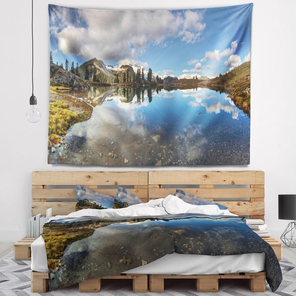 Designart 'Clear Lake with Pine Trees Panorama' Landscape Wall Tapestry