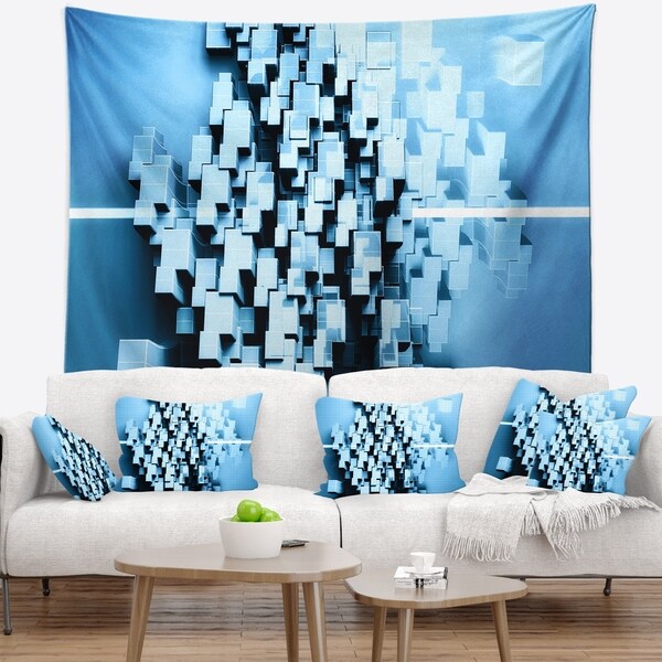 Designart 'Blue 3D Cubes Fractal Design' Abstract Wall Tapestry